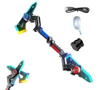 2pcs 2-in-1 Deformable Mechanical Sword Axe with Colorful LED & Spray Mist Sound Effects Transformable Light Up Axe Sword Toy Creative Cosplay Prop for Boys (Blue and Red)