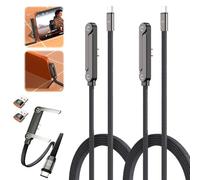 2PCS 2-in-1 Invisible Stand Charging Cable, 240W Fast Charging Cable, 1.5M/4.9FT Multi Phone Charger with Stand- T-Shaped Foldable 90°, Braided Charger for Smartphones, Laptops, Gaming Devices