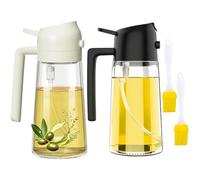 2Pcs 2-in-1 Oil Sprayer for Cooking Air Fryer, Glass Oil Spray Bottle, 20oz/600ml Olive Oil Dispenser with Premium Nozzle, Kitchen Gadgets for BBQ, Salad (Black & White)
