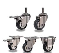 2Pcs 2 Inch Casters Wheels with 304 Stainless Steel Frame Polyurethane Tread Mute No Rust for Humid Environment Industrial PU Casters(Flat brake,2 inch)(Flat brake,1.5 inch)