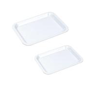 2pcs 2 Sizes Plastic Serving Tray White Rectangular Decorative Storage Organizer Tray For Hotel,Home,Restaurant Organizer 19.4 * 14.9CM+22.8 * 16.6CM