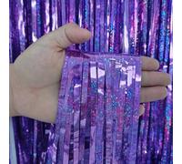 2Pcs 200 x 100cm Tinsel Foil Curtains, Metallic Foil Fringe Curtain Backdrop, Hanging Streamers Decorations for Baby Shower Birthday Wedding Party Halloween (Purple)