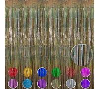 2Pcs 200 x 100cm Tinsel Foil Curtains, Metallic Foil Fringe Curtain Backdrop, Hanging Streamers Decorations for Baby Shower Birthday Wedding Party Halloween (Gold and Silver)