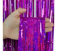 2Pcs 200 x 100cm Tinsel Foil Curtains, Metallic Foil Fringe Curtain Backdrop, Hanging Streamers Decorations for Baby Shower Birthday Wedding Party Halloween (Hot Pink)