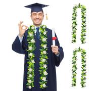 2PCS 2025 Graduation Lei 6ft Hawaiian Traditional Maile Lei with White Tuberose Graduation Gift Green Leaf Flower Necklace Hawaiian Lei Traditional Green Lei for Student School Ceremony Party