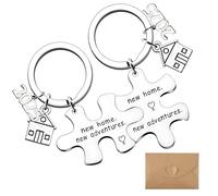 2pcs 2025 New Home Keyring, New Home Gifts for Couple, Housewarming Gifts, Creative New House Warming Gifts New Home Keychains, Home Sweet Key Chain with Envelope for Friends Family (Puzzle-shaped)