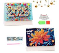 2PCS 2026 DIY Diamond Art Desk Calendar, 12-Month Thick Paper Calendars, Diamond Art Painting Monthly Flip Tabletop Calendar, Time Management Planner, for Planning Decoration