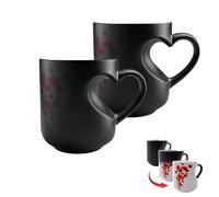 2PCS 2026 Heat Sensitive Magic Color Changing Coffee Mug for Couples, Heart Shaped Color Changing Magic Ceramic Mug, Romantic Valentine Themed Coffee Cup with Heart Shape Handle