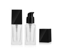 2Pcs 20ml/0.7oz Clear Square Glass Pump Bottles with Black Pump Dispenser Portable Cosmetic Containers for Lotion Foundation Cream and Travel Use
