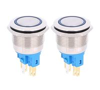2Pcs 22mm DC3-6V Reset Push Button Switch, 6 - Pin Stainless Steel Switch with IP65 Protection Level, Durable Push Button for Industrial Control Panel, Includes 2 Switches in Red (Blue)