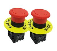 2pcs 22mm Red Emergency Mushroom Switch AC 660V 10A 1NC 1NO Stop Push Button Switch with Emergency Stop Sign