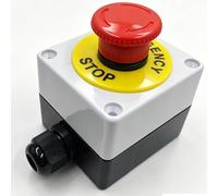2pcs 22mm Red Emergency Mushroom Switch AC 660V 10A 2NC Stop Push Button Switch Box with Emergency Stop Sign(2 Normally Closed)