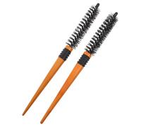 2pcs 22mm Wooden round Roller Brush for Blow Drying and Volume | Brown Finish, Anti Static Nylon and Steel Wire Blend, Portable Travel Size, Gentle Scalp Care