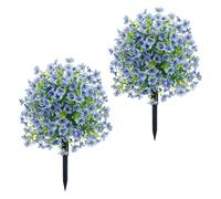 2pcs 23.6in Artificial Violet Topiary Ball Trees with Ground Spikes, UV Fade Resistant Fake Plants, Artificial Plants Outdoor, Faux Greenery Shrubs for Home Garden Yard Patio Decor (blue)