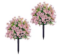 2pcs 23.6in Artificial Violet Topiary Ball Trees with Ground Spikes, UV Fade Resistant Fake Plants, Artificial Plants Outdoor, Faux Greenery Shrubs for Home Garden Yard Patio Decor (pink)
