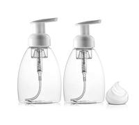 2Pcs 250ML/8.5oz Empty Oval Clear Plastic Foam Soap Dispensers with White Pump Heads Refillable Shampoo Foaming Pump Bottles DIY Hand Wash Facial Cleanser Container Vials