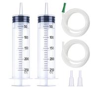 2Pcs 250ML Plastic Syringe With Tubes - No Needle, Large Capacity for Pet Feeding, Industry, Laboratory and Garden Use - Individual Package