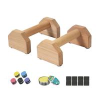 2PCS 25cm Fitness Push Up Poles With 2 Anti Slip Handle Stickers, 8 Anti Slip Stickers, 1 Box of Wood Wax Oil, Wooden Stand, And Single, Double Bar Inverted Bracket for Fitness, Gymnastics, Handstand