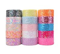 2pcs 25Yards/Roll 3 Inch 75MM 1/2 38MM Colourful Sequin Fabric Scribble Ribbon for DIY Accessories for Arts Crafts Sewing(Color 15,75MM)