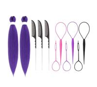 2PCS 26 Inches Purple Braiding Hair Long Braids Extensions Hair Colorful Synthetic Hair for Braid Human Braiding Hair Purples Hair Extensions for Women Plait Coloured Synthetic Wig (Purple B)