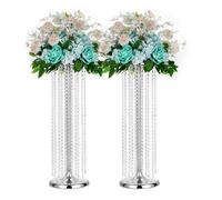 2Pcs 27.5in Tall Metal Wedding Flower Stand Wedding vases, Elegant Wedding Decor Flower Centerpiece Road Leads with Chandelier Acrylic Crystal Weddings Decoration Centerpiece Stands