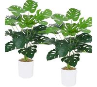 2Pcs 29.5" Artificial Plants Indoor Outdoor Fake Monstera Plants in Pots | Large Faux Monstera Plant with 18 Leaves Fake Tropical Palm Plants Tall Faux Potted Plant for Living Room Office Home Decor