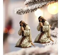 2Pcs 2D Retro Jesus Car Hanging Decor,Faith Gift for Christian,2D Acrylic Mirror Ornament for Auto Interior,Retro Christmas Decor,Jesus Ornament Religious Gift for Driver,Rear View Mirror Accessories