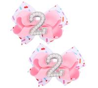 2pcs 2nd Birthday Hair Bow for Baby Girls, Sweet Pink Bow Clip Ice Cream Party Hair Accessories for Toddlers Outfits Decoration