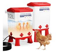 2pcs 3.2 Gallon Heated Chicken Waterer with 4 Nipple Drinkers - Adjustable Height, BPA-Free, Freeze-Proof, 110V Electric, Suitable for Chickens, Ducks, Geese & Quails, 12L