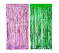 2Pcs 3.2 x 6.5ft Green and Pink Tinsel Curtains, Glitter Foil Curtain Background Streamer for Wicked Party Decorations Cosplay Wedding Birthday Decor Supplies
