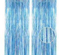 2pcs 3.2 x 8.3ft Glitter Baby Blue Tinsel Curtain Foil Curtain Decorations Metallic Tinsel Door Hanging Foil Flow Silk Streamers Photo Backdrop Decoration for Kids Frozen Birthday Wall Streamers