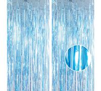 2pcs 3.2 x 8.3ft Glitter Baby Blue Tinsel Curtain Streamers Door Fringe Foil Curtain Backdrop Birthday Party Decorations for Boys Girls Baby Shower Mermaid Frozen Party Decorations Banner Blue