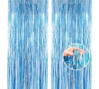 2pcs 3.2 x 8.3ft Glitter Baby Blue Tinsel Foil Fringe Curtain Door Tinsel Curtain Streamers Party Curtain Photo Banner Decorations for Birthday School Graduation Hen Party Xmas Decorations Baby Blue