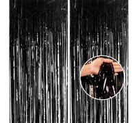 2pcs 3.2 x 8.3ft Glitter Black Tinsel Foil Fringe Curtain Door Tinsel Curtain Streamers Party Curtain Photo Banner Decorations for Birthday School Graduation Hen Party Decorations Black