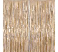 2pcs 3.2 x 8.3ft Glitter Champagne gold Tinsel Curtain Foil Curtain Decorations Metallic Tinsel Door Hanging Foil Flow Silk Streamers Photo Backdrop Decoration for Champagne Birthday Wall Streamers