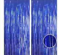 2pcs 3.2 x 8.3ft Glitter Dark Blue Tinsel Curtain Foil Curtain Decorations Metallic Tinsel Door Hanging Foil Flow Silk Streamers Photo Backdrop Decoration for Bridal Shower Birthday Wall Streamers