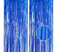 2pcs 3.2 x 8.3ft Glitter Dark Blue Tinsel Curtain Foil Curtain Decorations Metallic Tinsel Door Hanging Foil Flow Silk Streamers Photo Backdrop Decoration for Bridal Shower Birthday Wall Streamers
