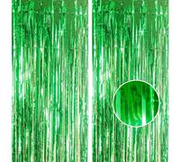 2pcs 3.2 x 8.3ft Glitter Green Tinsel Curtain Foil Curtain Decorations Metallic Tinsel Door Hanging Foil Flow Silk Streamers Photo Backdrop Decoration for Birthday Christmas Jungle Party Decor