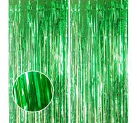 2pcs 3.2 x 8.3ft Glitter Green Tinsel Curtain Streamers Door Fringe Foil Curtain Backdrop Christmas Party Decorations for Girls Women Hen Do Birthday Graduation Party Decorations Banner Green