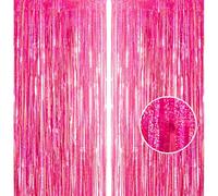 2pcs 3.2 x 8.3ft Glitter Hot Pink Tinsel Curtain Foil Curtain Decorations Metallic Tinsel Door Hanging Foil Flow Silk Streamers Photo Backdrop Decoration for Flamingo Birthday Disco Girls Party Decor