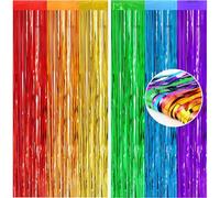 2pcs 3.2 x 8.3ft Glitter Rainbow Tinsel Curtain Door Tinsel Foil Fringe Curtain Backdrop Streamers Party Curtain Decorations for School Graduation Birthday Hen Rainbow Party Photo Banner Decorations