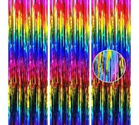 2pcs 3.2 x 8.3ft Glitter Rainbow Tinsel Curtain Door Tinsel Foil Fringe Curtain Streamers Party Curtain Photo Banner Decorations for School Graduation Birthday Hen Party Decorations Rainbow