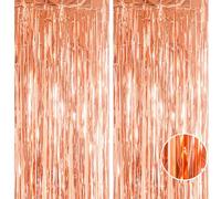 2pcs 3.2 x 8.3ft Glitter Rose Gold Tinsel Curtain Foil Curtain Decorations Metallic Tinsel Door Hanging Foil Flow Silk Streamers Photo Backdrop Decoration for Birthday Wedding Hen Do Wall Streamers