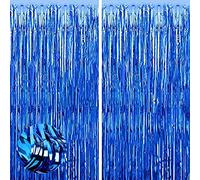 2pcs 3.2ft x 6.5ft Dark Blue Foil Curtain Decoration, Blue British Party Backdrops Props 70Years Queen's Platinum Jubilee 2022 Party Decoration Royal Theme Party Union French USA Events Decor