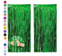 2pcs 3.2ft x 6.5ft Foil Curtain Christmas Decorations,Green Tinsel Curtain Party Backdrop Glitter,Green Foil Fringe Streamers Metallic Tinsel Door Hanging Foil Flow Silk Streamers for Holiday Party
