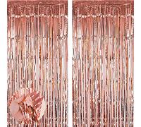 2pcs 3.2ft x 6.5ft Foil Curtain Decorations,Rose Gold Tinsel Foil Fringe Curtains Streamers Backdrop for Birthday Graduation Wedding Engagement Bridal Shower Bachelorette Holiday Gold Party Decoration