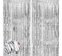 2pcs 3.2ft x 6.5ft Foil Curtain Decorations,Silver Tinsel Foil Fringe Curtains Streamers Backdrop for Birthday Graduation Wedding Engagement Bridal Shower Bachelorette Holiday Silver Party Decorations