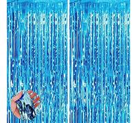 2pcs 3.2ft x 6.5ft Light Blue Foil Curtain Decoration,Blue British Party Backdrops Props 70Years Queen's Platinum Jubilee 2022 Party Decoration Royal Theme Party Union French USA Events Decor