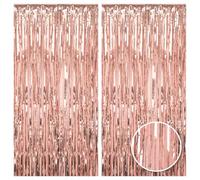 2pcs 3.2ft X 6.5ft Metallic Tinsel Curtains Background Streamer for Birthday Party Wedding Decoration (Rose Gold)
