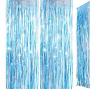 2pcs 3.2ft x 8.3ft Glitter Baby Blue Foil Door Curtain Decorations, Tinsel Curtains Fringe Backdrop, Light Blue Streamers Door Hanging Decoration for Birthday Wedding Bridal Shower Bachelorette.